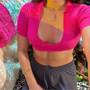 SHEIN Pink collared cropped top 💖